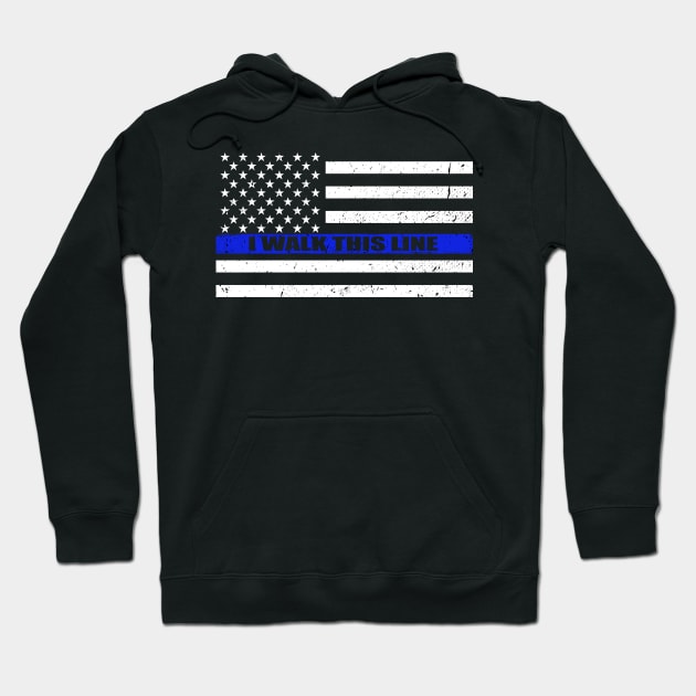 I Walk This Line Thin Blue Line American Flag Hoodie by bluelinemotivation